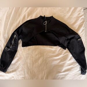 Black Cropped Jacket with Zipper Details